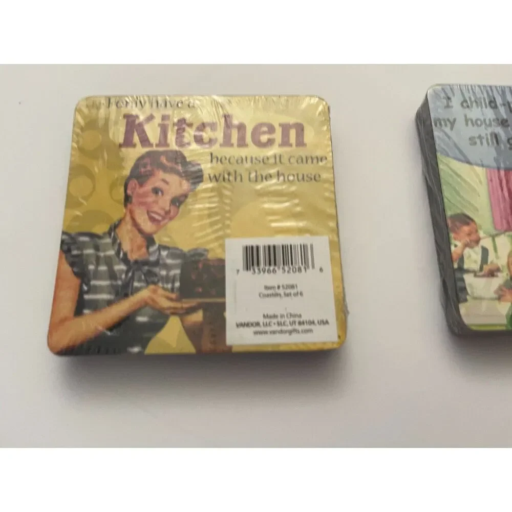 Lot 2 Sets of Vintage Funny House Wife, tradwife, Mom Coasters 12 Total NOS New